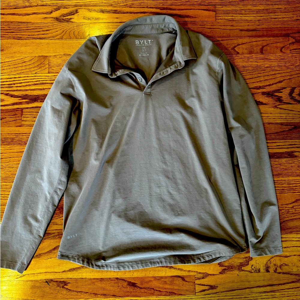 BYLT Basics Long Sleeve LUX Polo, XL, Driftwood color (tan/camel).